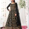 Women Monjolika | Women'S Soft Net Semi Stitched Embroidered Wedding Dress - Monjolika Black