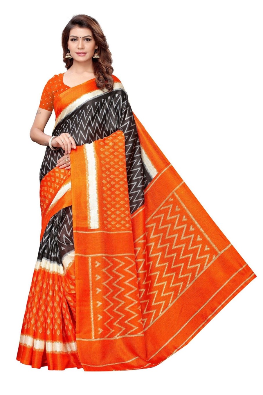 Women Vamika | Women'S Vamika Mustard Kalamkari With Jhalar Khadi Silk Saree Snap Orange - Vamika Multicolor