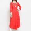 Women Jompers | Women'S Peach Embroidered Flaired Kurta - Jompers