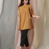 Women Janasya | Women'S Mustard Cotton Woven Design Gathered Product Type-Tops - Janasya