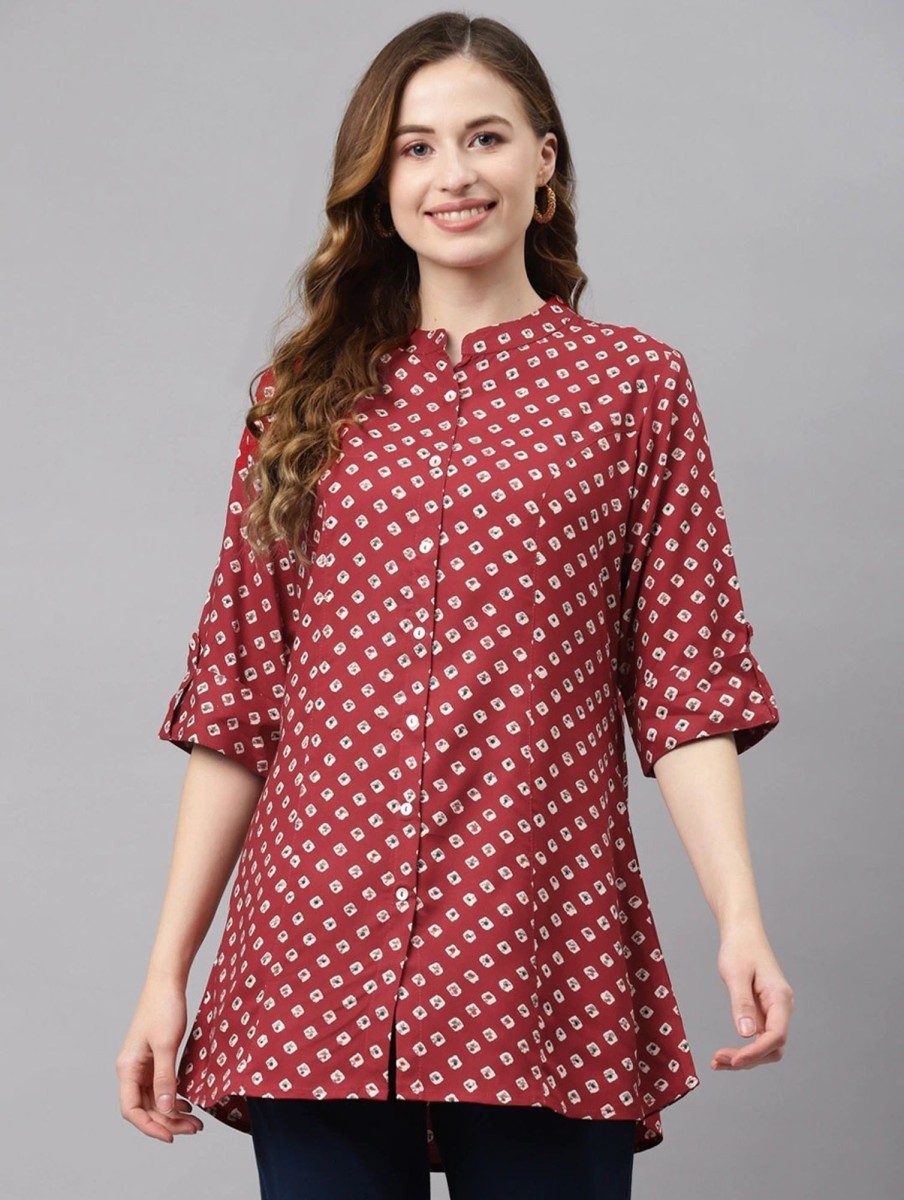 Women NOZ2TOZ | Women'S Maroon Bandhani Print Top - Noz2Toz