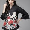 Women Bhama Couture USA | Black U0026 Red Printed Tunic - Bhama Couture Usa