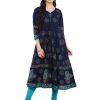 Women NOZ2TOZ | Women'S Navy Blue Ajrakh Hand Block Printed Cotton Anarkali - Noz2Toz