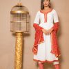 Women Final Clearance Sale | Women'S White And Red Anarkali Suit Set (3Pc Set) - Final Clearance Sale