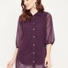 Women BitterLime | Women'S Solid Shirt Collar Dobby Tunic - Bitterlime Burgundy