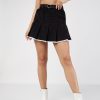 Women Lyush | Women'S Black Corduroy Pleated Mini Skirt - Lyush