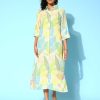 Women Indo Era | Women'S Ethnic Motifs Print Shirt Midi Dress - Indo Era Green