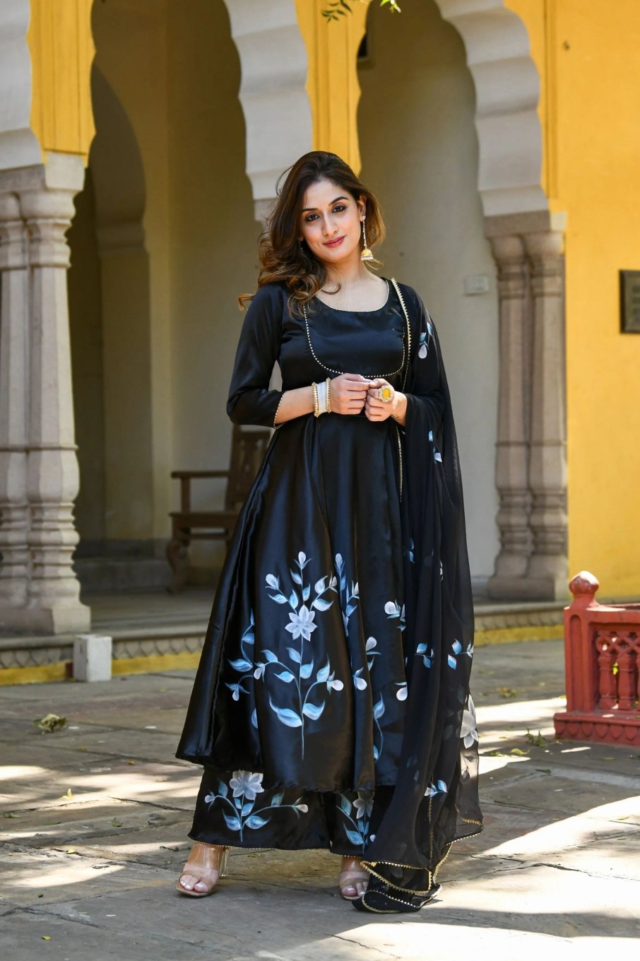 Women SARAS THE LABEL | Women'S Black Anarkali Kurta With Dupatta- (3Pc Set) - Saras The Label