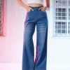 Women Lyush | Women'S Blue Wide Leg Jeans - Lyush