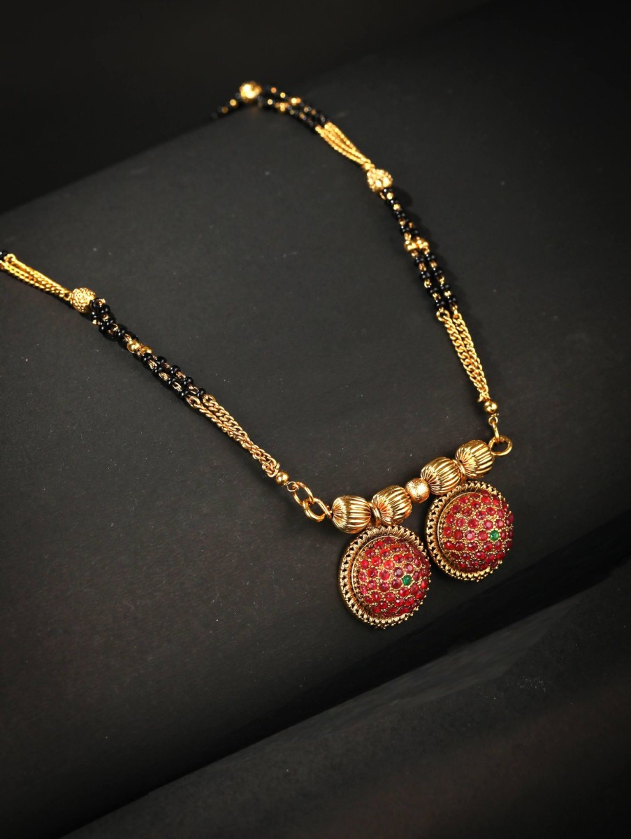 Jewellery Priyaasi | Women'S Magenta American Diamond Gold Plated Mangalsutra - Priyaasi