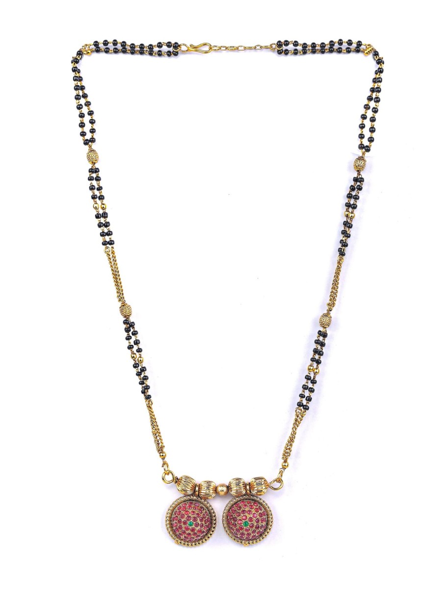 Jewellery Priyaasi | Women'S Magenta American Diamond Gold Plated Mangalsutra - Priyaasi