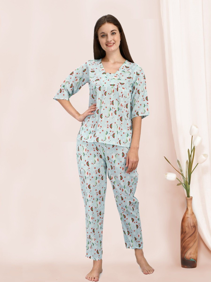 Women MESMORA FASHION | Women'S Morning Rainbow Print Quirky Night Suit - Mesmora Fashion