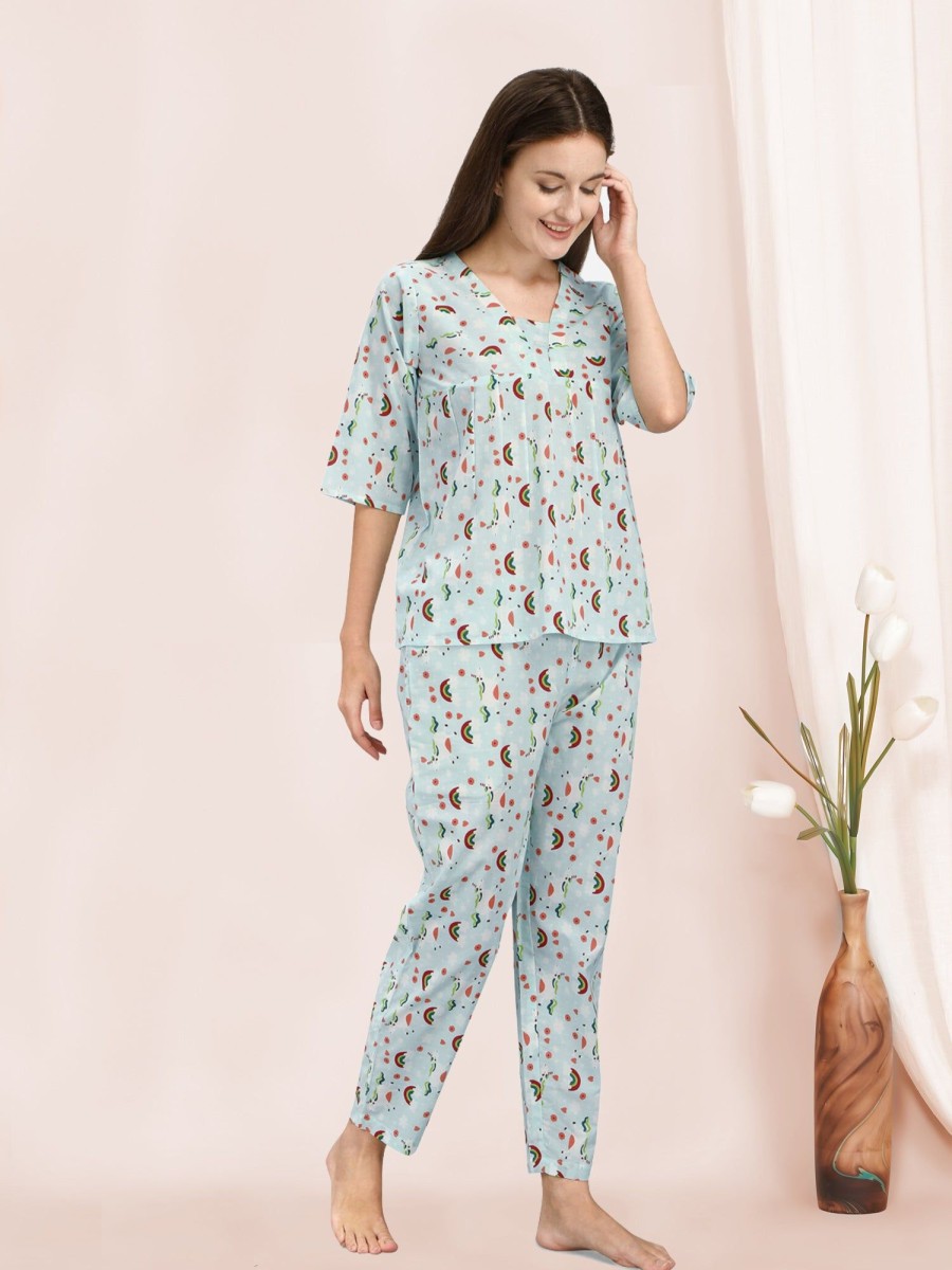 Women MESMORA FASHION | Women'S Morning Rainbow Print Quirky Night Suit - Mesmora Fashion