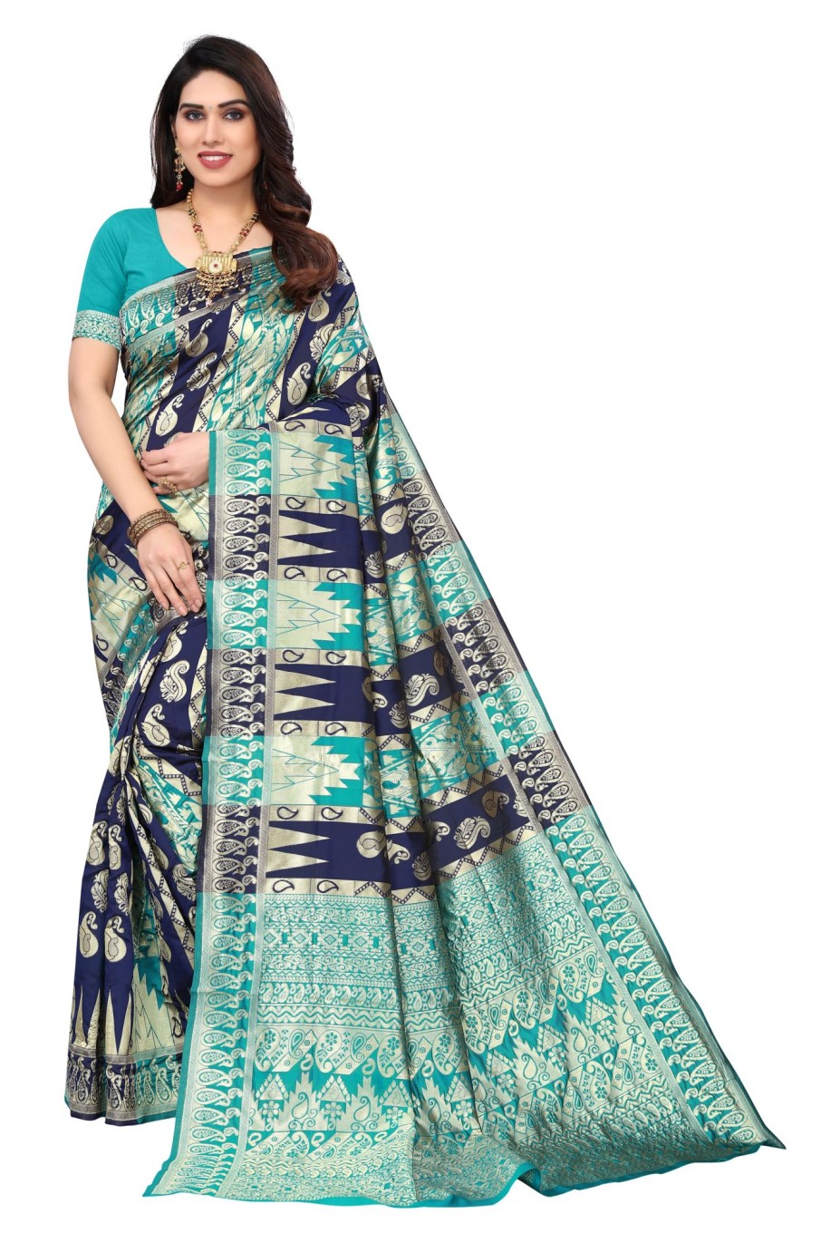 Women Varanga | Women'S Dark ::Green Color Banarasi Silk Saree With Blouse - Varanga Blue