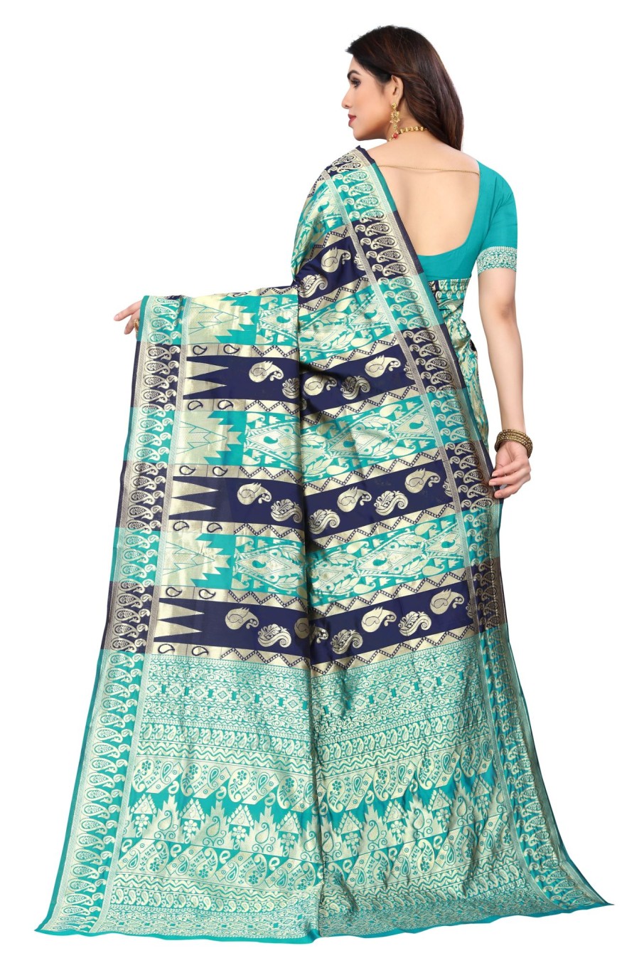 Women Varanga | Women'S Dark ::Green Color Banarasi Silk Saree With Blouse - Varanga Blue