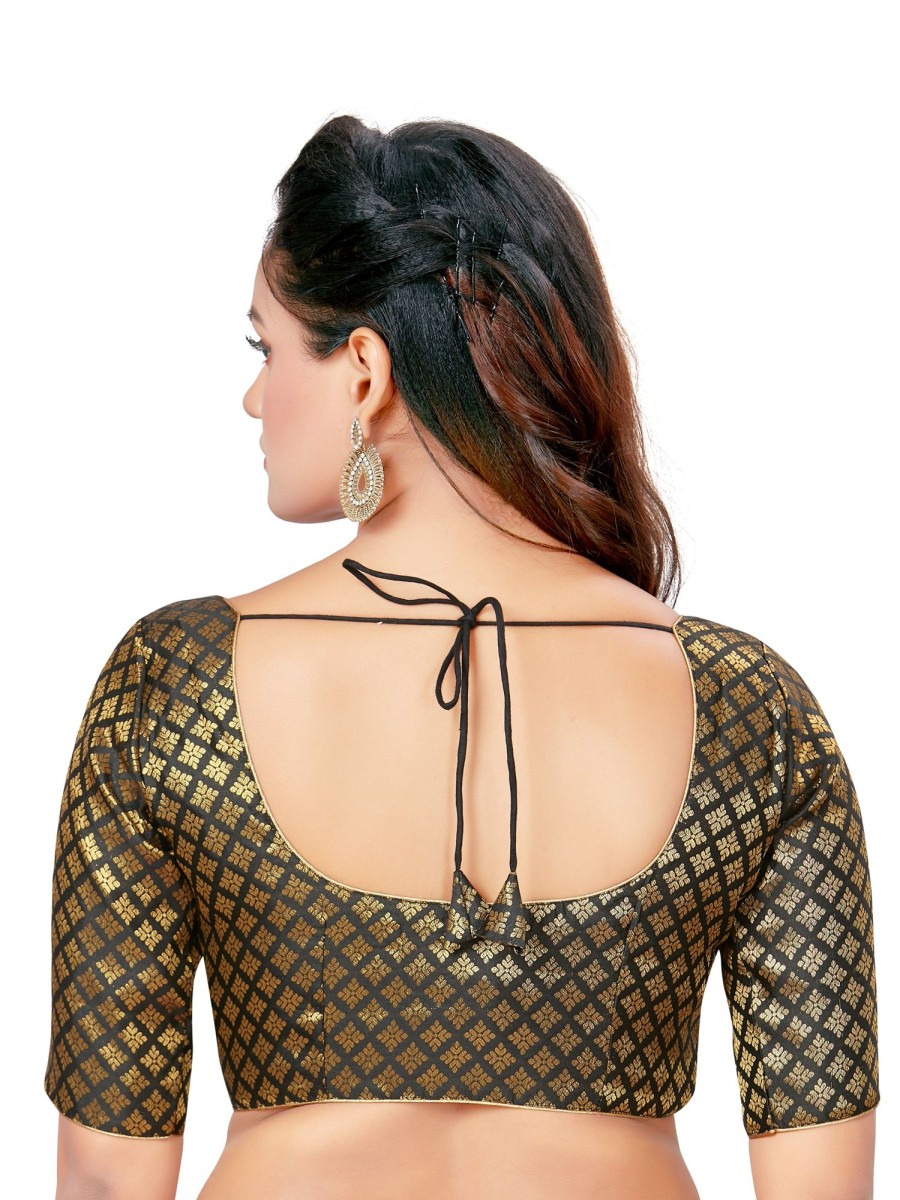 Women Madhu Fashion | Women'S Polyester Brocade Readymade Saree Blouse With Elbow Length Sleeves - Madhu Fashion Black