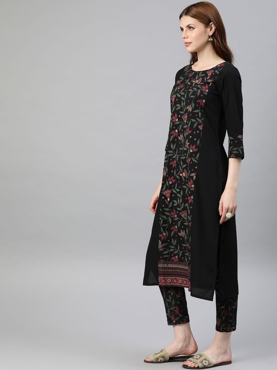 Women Ziyaa | Women'S Colour Foil Print Straight Crepe Kurta - Ziyaa Black