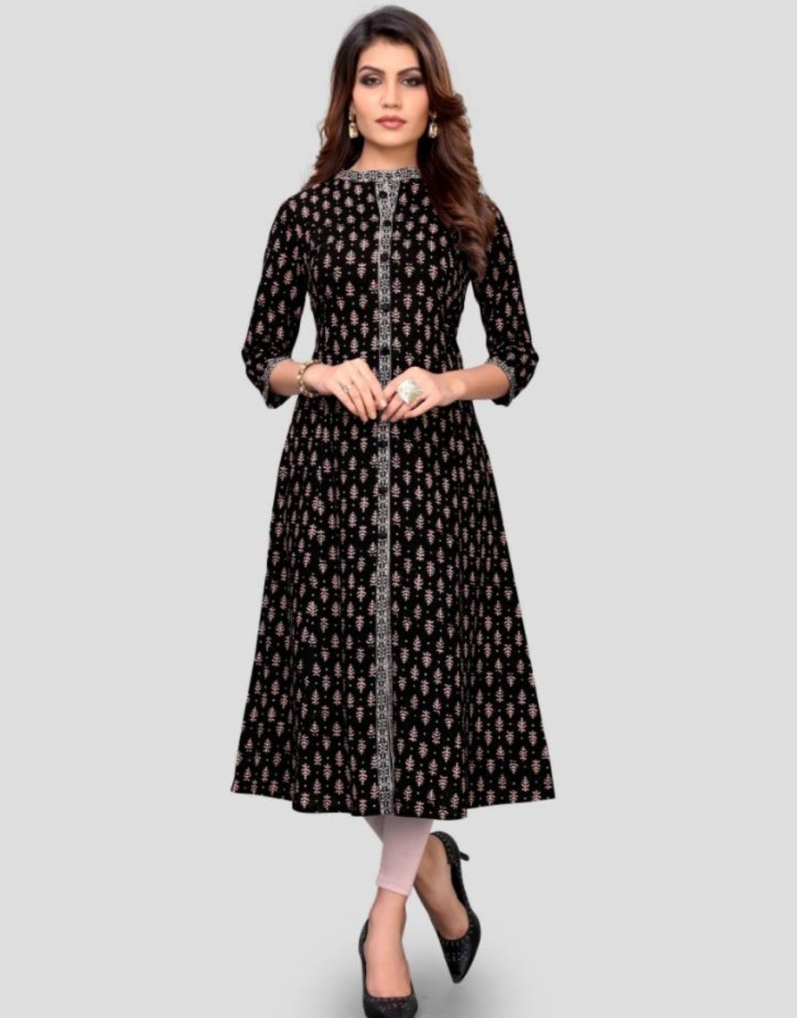 Women Vbuyz | Women'S Black Color Cotton Flared Kurta (1Pc) - Vbuyz