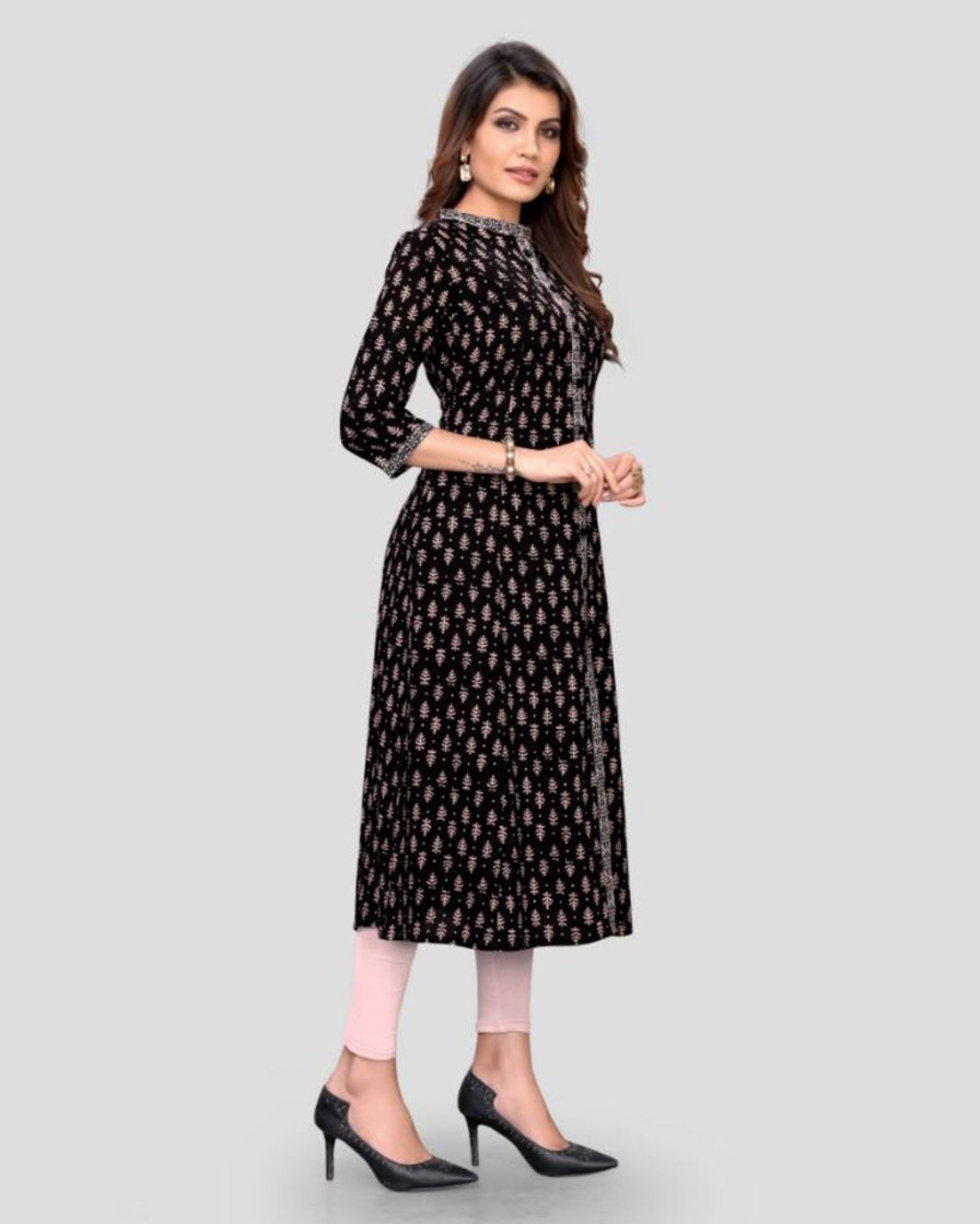 Women Vbuyz | Women'S Black Color Cotton Flared Kurta (1Pc) - Vbuyz