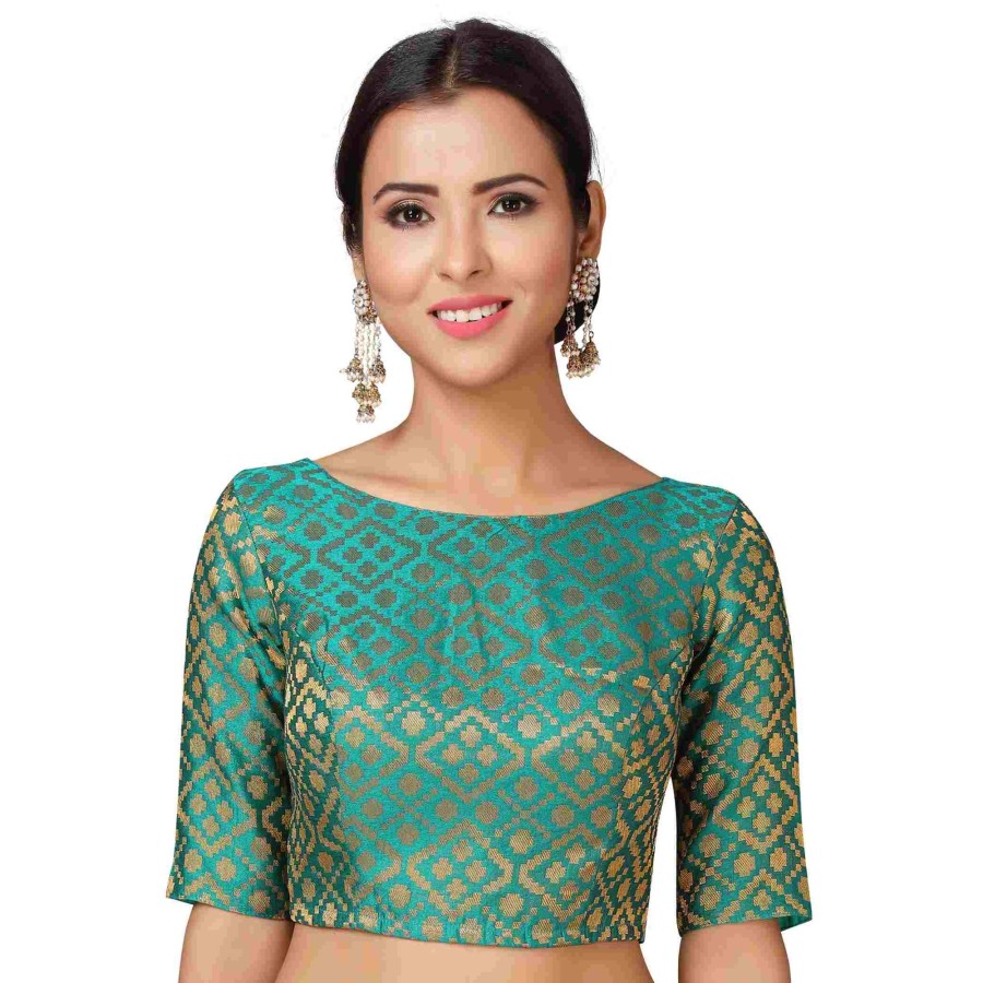 Women Shringaar | Women Green Brocade Saree Blouse By Shringaar (1Pc)