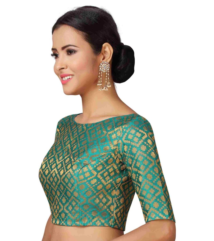 Women Shringaar | Women Green Brocade Saree Blouse By Shringaar (1Pc)