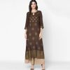 Women CHEERA | Women'S Brown 100% Cotton Hand Block Print A-Line Kurta Only - Cheera