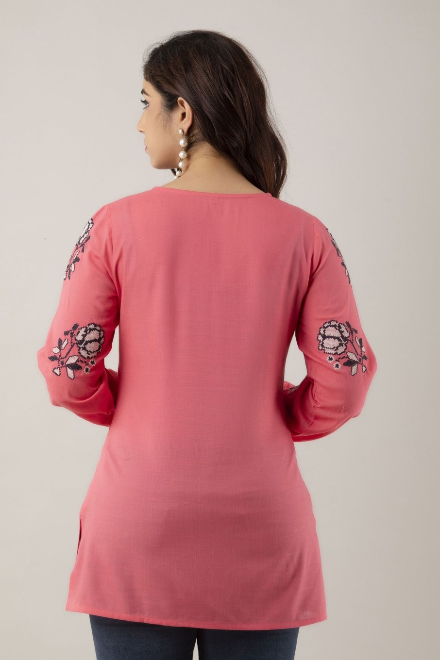 Women Charu | Women'S Embroidered Viscose Rayon Regular Top ( ) - Charu Peach