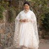 Women Label Shaurya Sanadhya | Women'S Plus Size White Chanderi Anarkali With Thread Work Dupatta - Label Shaurya Sanadhya