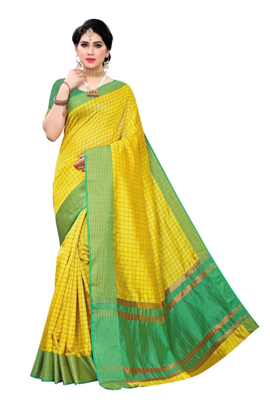 Women Vamika | Women'S Vamika Yellow Cotton Silk Weaving Saree - Vamika