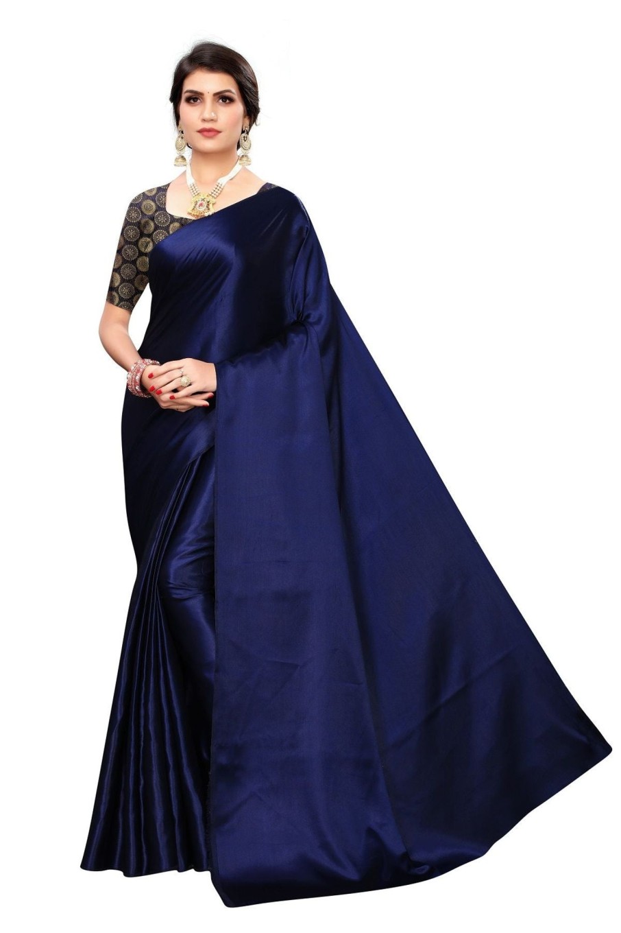 Women Vamika | Women'S Navy Satin Designer Saree - Vamika