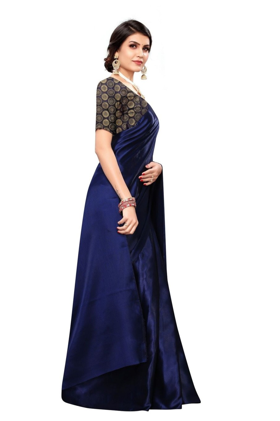 Women Vamika | Women'S Navy Satin Designer Saree - Vamika