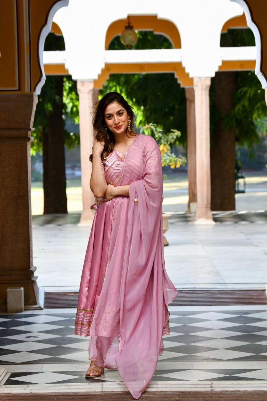 Women SARAS THE LABEL | Women'S Mauve Satin Anarkali Kurta With Dupatta- 3Pc Set - Saras The Label