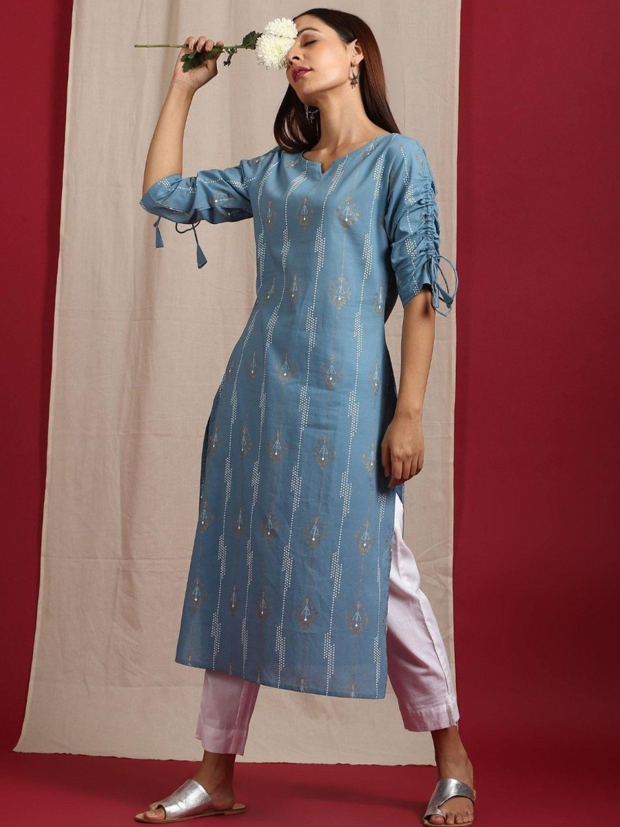 Women Janasya | Women'S Blue Cotton Kurta (1Pc Set) - Janasya