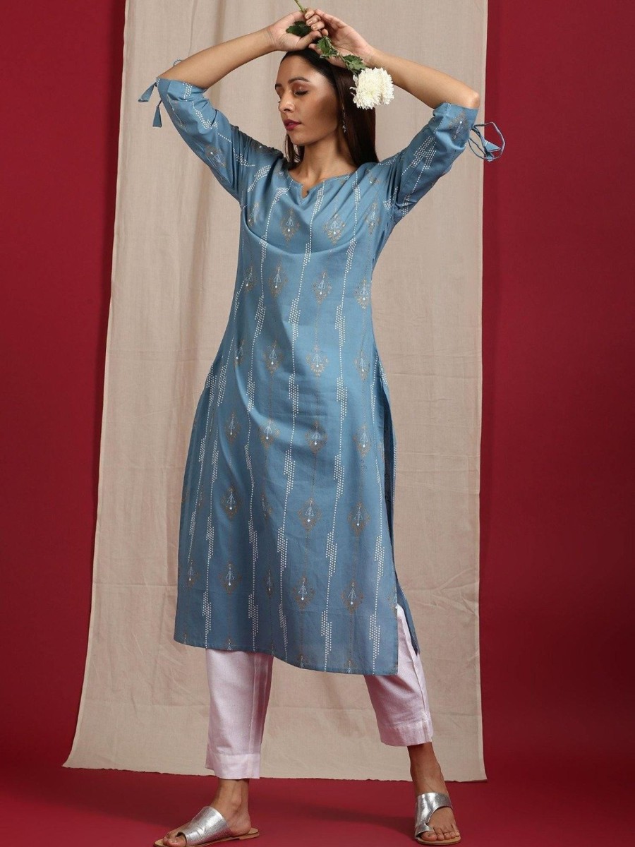 Women Janasya | Women'S Blue Cotton Kurta (1Pc Set) - Janasya