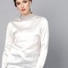 Women SASSAFRAS | Women'S Ivory Satin Blingy Neck Top - Sassafras