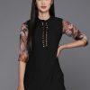 Women Ahalyaa | Women'S Mandarin Collar Printed Sequinned Tunic - Ahalyaa Black