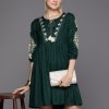 Women Indo Era | Women'S Embroidered A-Line Ethnic Dress - Indo Era Green