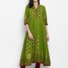 Women NOZ2TOZ | Women'S Green Cotton Printed Anarkali Kurti With Block Print (1 Pc) - Noz2Toz