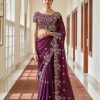 Women Myracouture | Women'S Purple Embroidered Crepe Fancy Saree-Myracouture