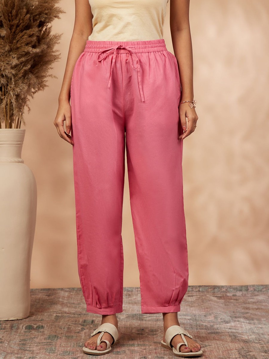 Women IMARA | Women'S Solid Coral Straight Pant - Imara Peach