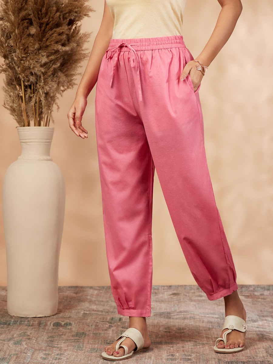 Women IMARA | Women'S Solid Coral Straight Pant - Imara Peach