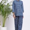 Women Gillori | Women'S Indigo Handblock Cotton Set - Gillori