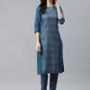 Women Ziyaa | Women'S Blue Colour Digital Printed Rayon Kurta - Ziyaa