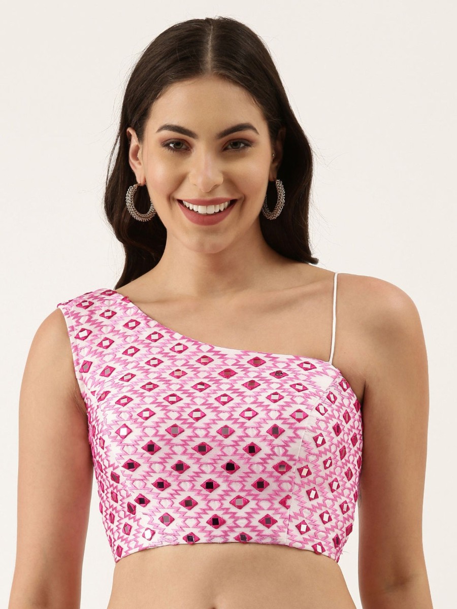 Women Royal Dwells | Women'S Pink Hand Work One Sholder Blouse - Royal Dwells