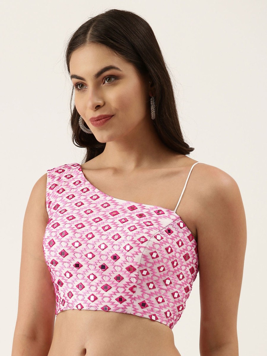 Women Royal Dwells | Women'S Pink Hand Work One Sholder Blouse - Royal Dwells