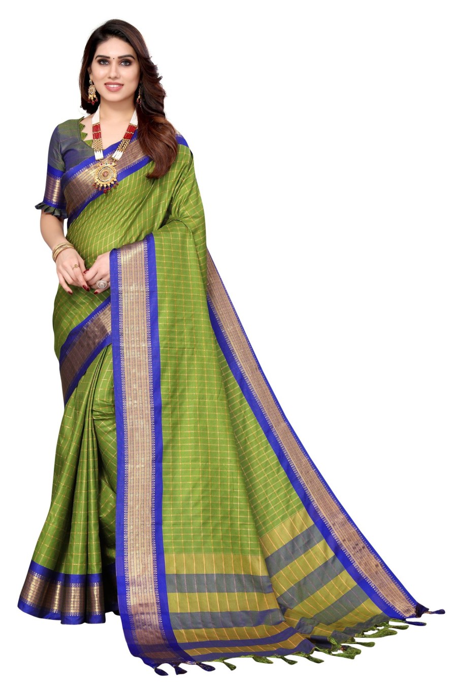 Women Vamika | Women'S Weaving Parrot Cotton Silk Saree - Vamika Green