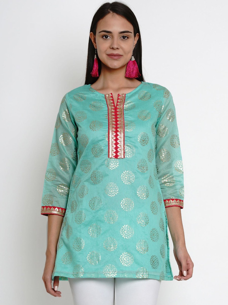 Women Bhama Couture USA | Green Woven Design Tunic - Bhama Couture Usa