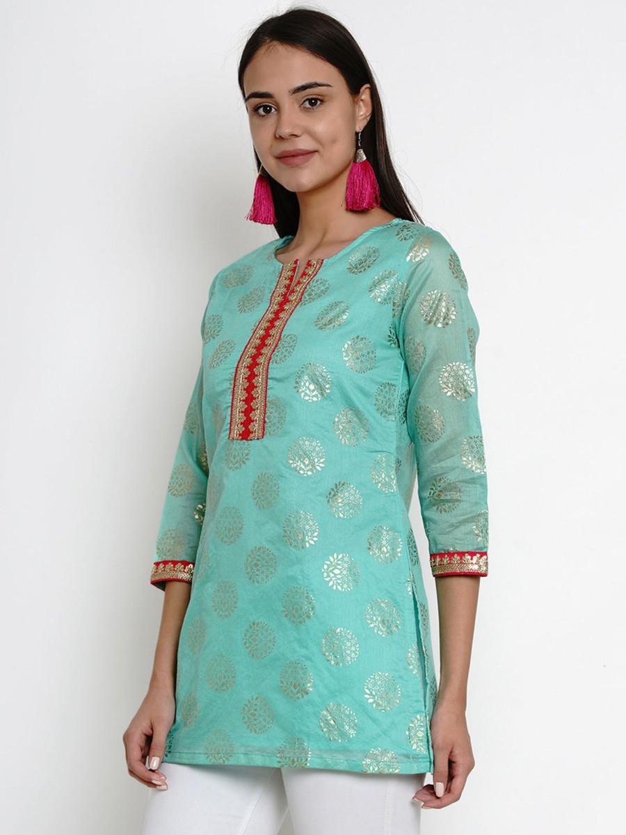 Women Bhama Couture USA | Green Woven Design Tunic - Bhama Couture Usa