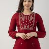 Women Charu | Women'S Embroidered Viscose Rayon Regular Top ( ) - Charu Maroon