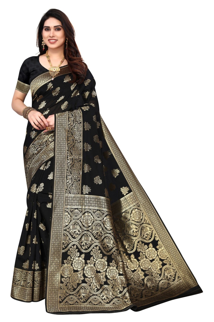 Women Varanga | Women'S Color Banarasi Silk Saree With Blouse - Varanga Black